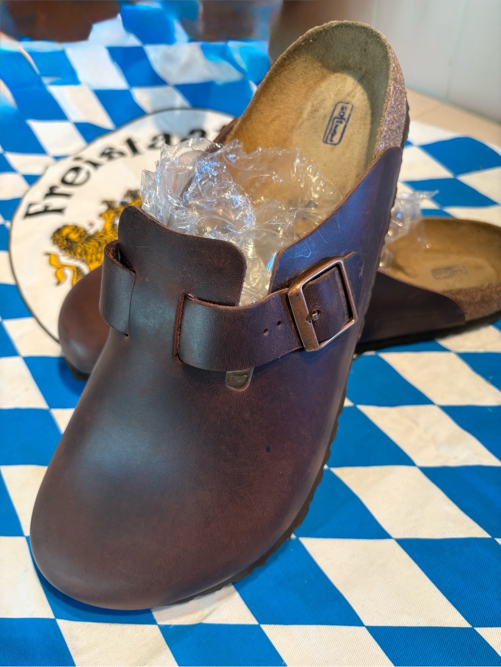Birkenstock Men's Dark Brown Leather Slip-On Clogs - Picture 2 of 4